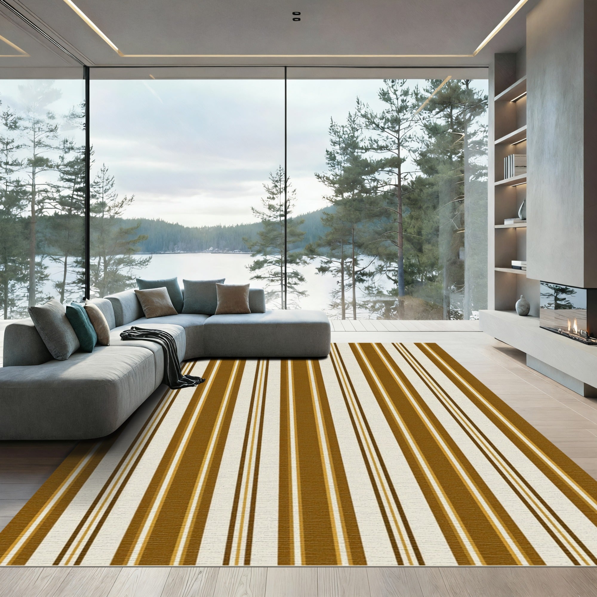 Earthy Brown and Cream Tonal Stripe Rug