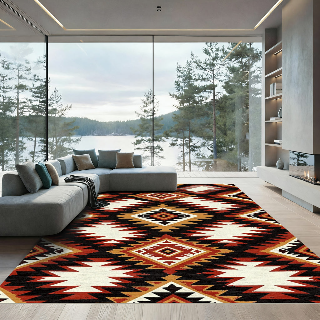 Earthy Southwestern Geometric Diamond Aztec Rug
