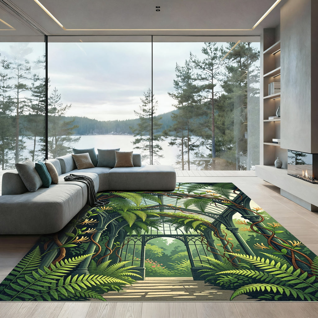 Lush Green Honeysuckle Fern Conservatory Rug