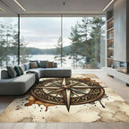 Ornate Golden Compass Nautical Map Rug
