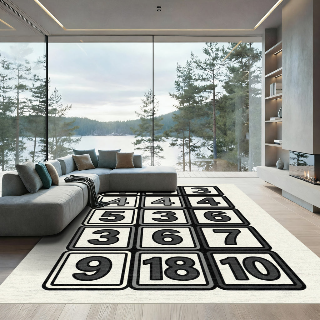 Modern Number Grid Monochromatic Tile Rug