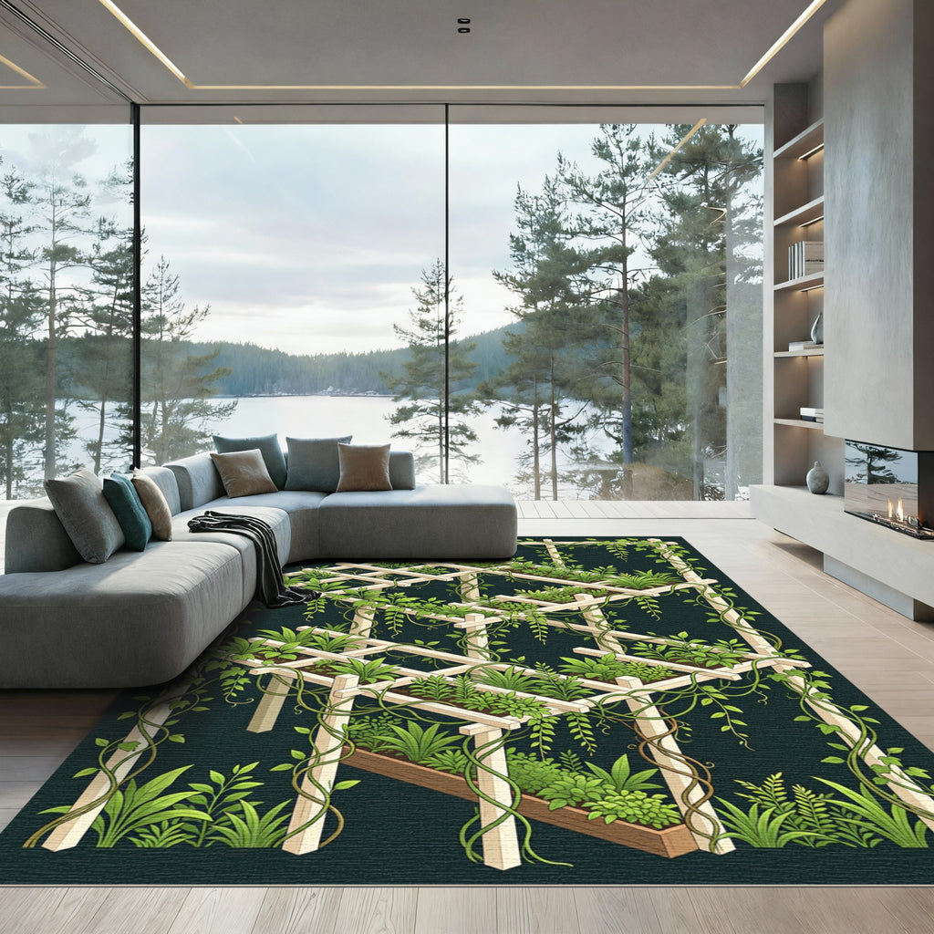 Lush Green Trellis Botanical Garden Rug