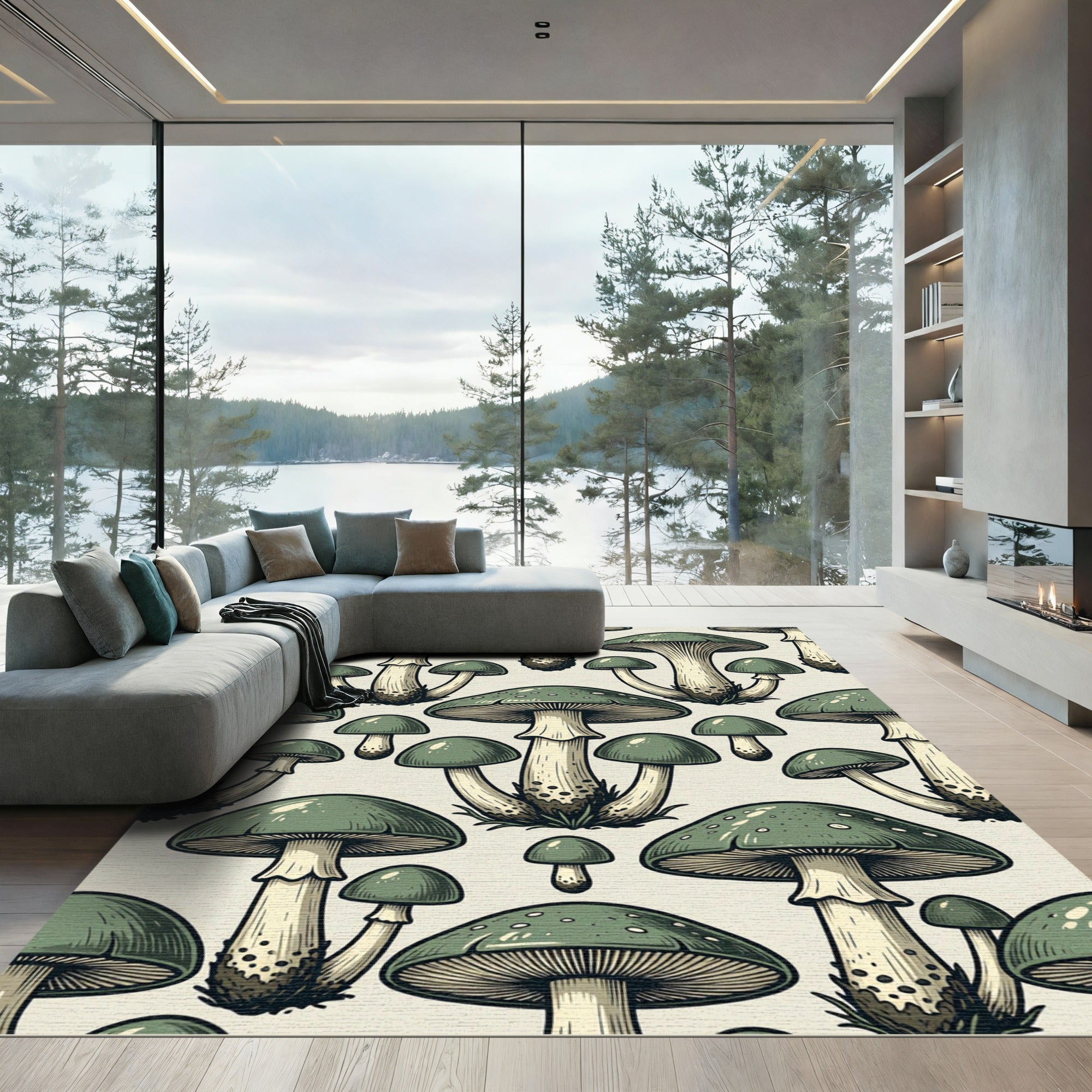 Sage Green Mushroom Forest Botany Rug