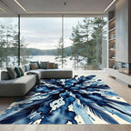 Navy Watercolor Feather Burst Abstract Rug