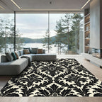 Black Ivory Flourish Damask Ornament Rug