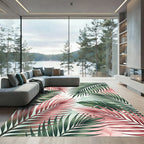 Vibrant Pink and Green Tropical Foliage Rug