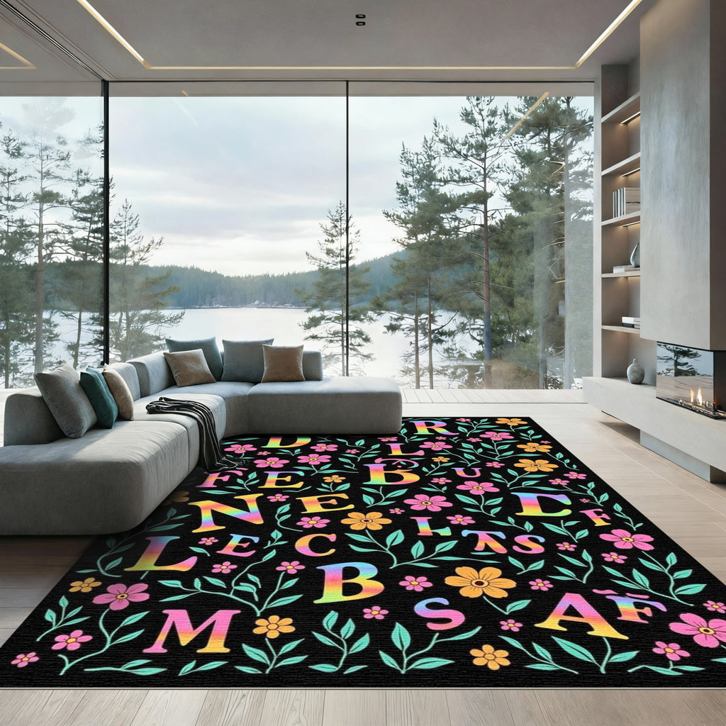 Rainbow Alphabet Floral Garden Rug