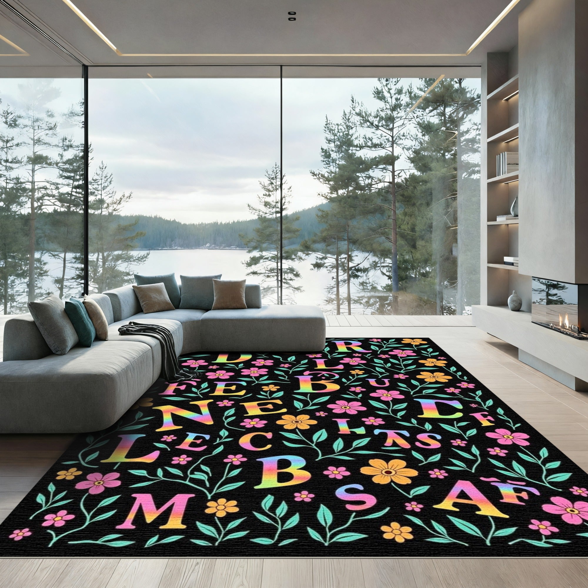Rainbow Alphabet Floral Garden Rug