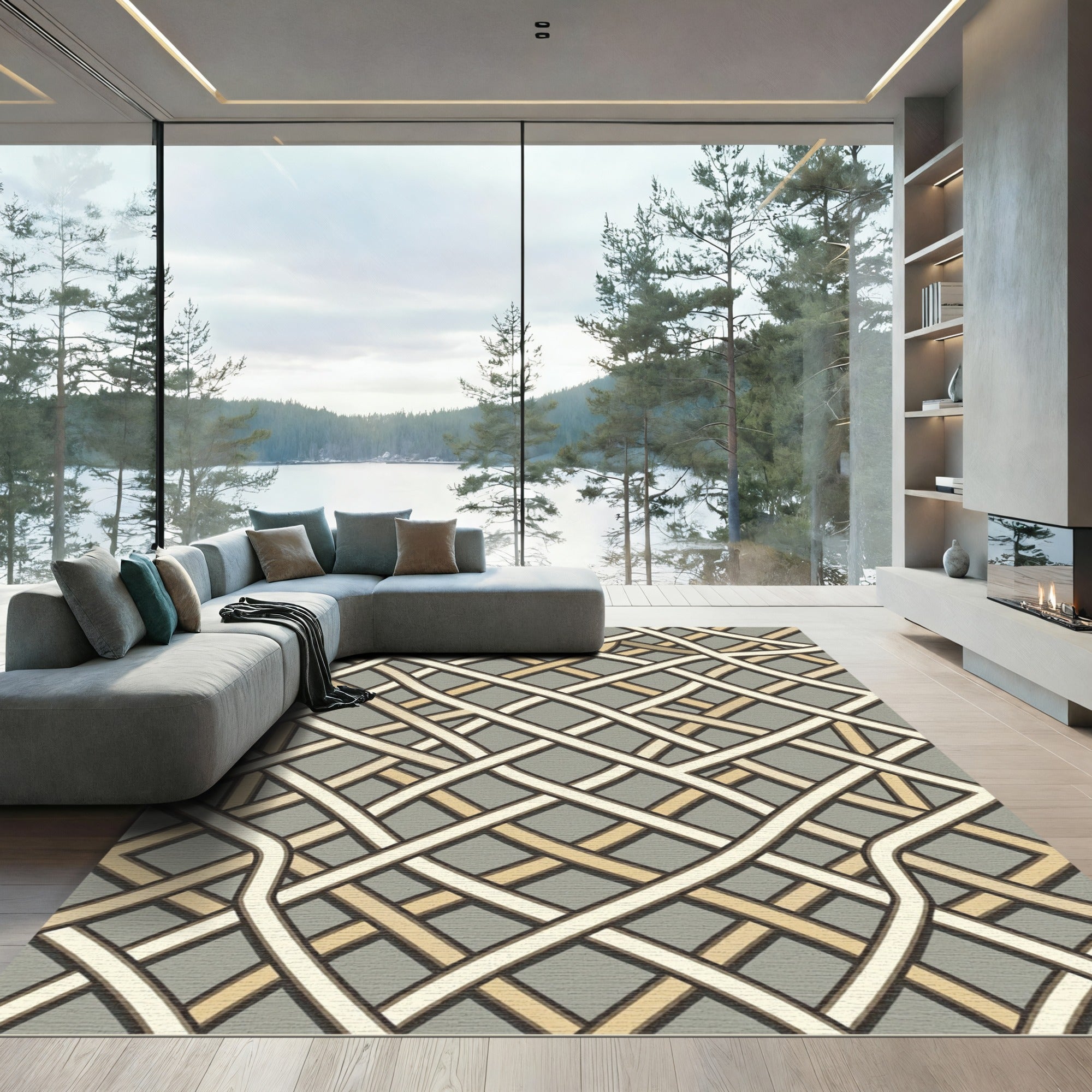 Modern Geometric Interlaced Lattice Rug