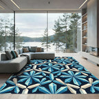 Geometric Blue Crystal Star Hexagon Rug