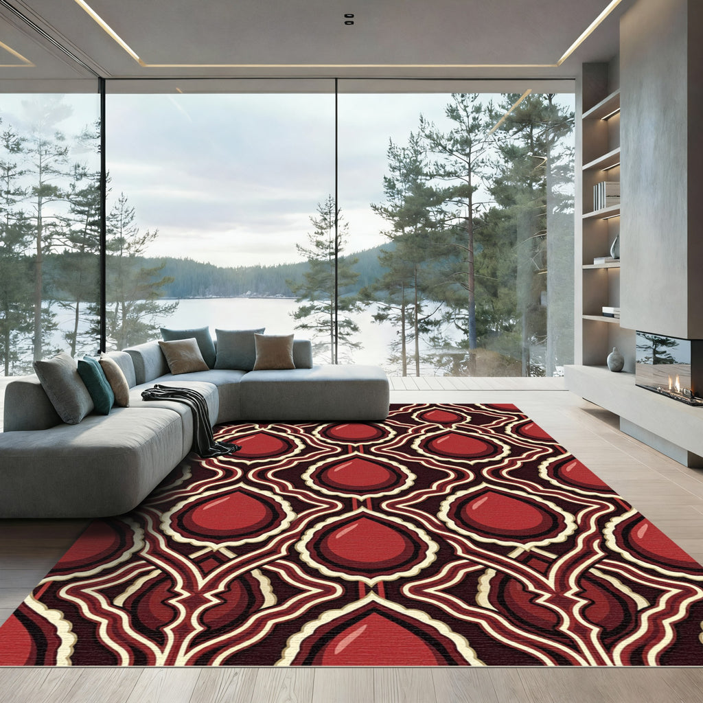Crimson Cabochon Linked Arabesque Rug