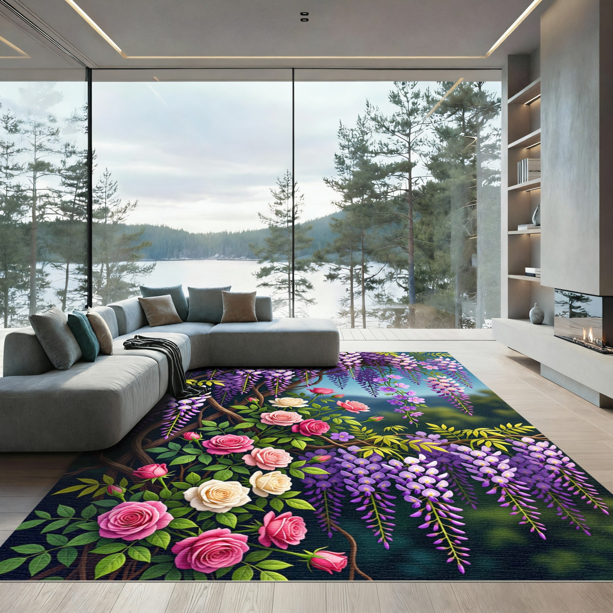 Romantic Floral Wisteria Rose Garland Rug