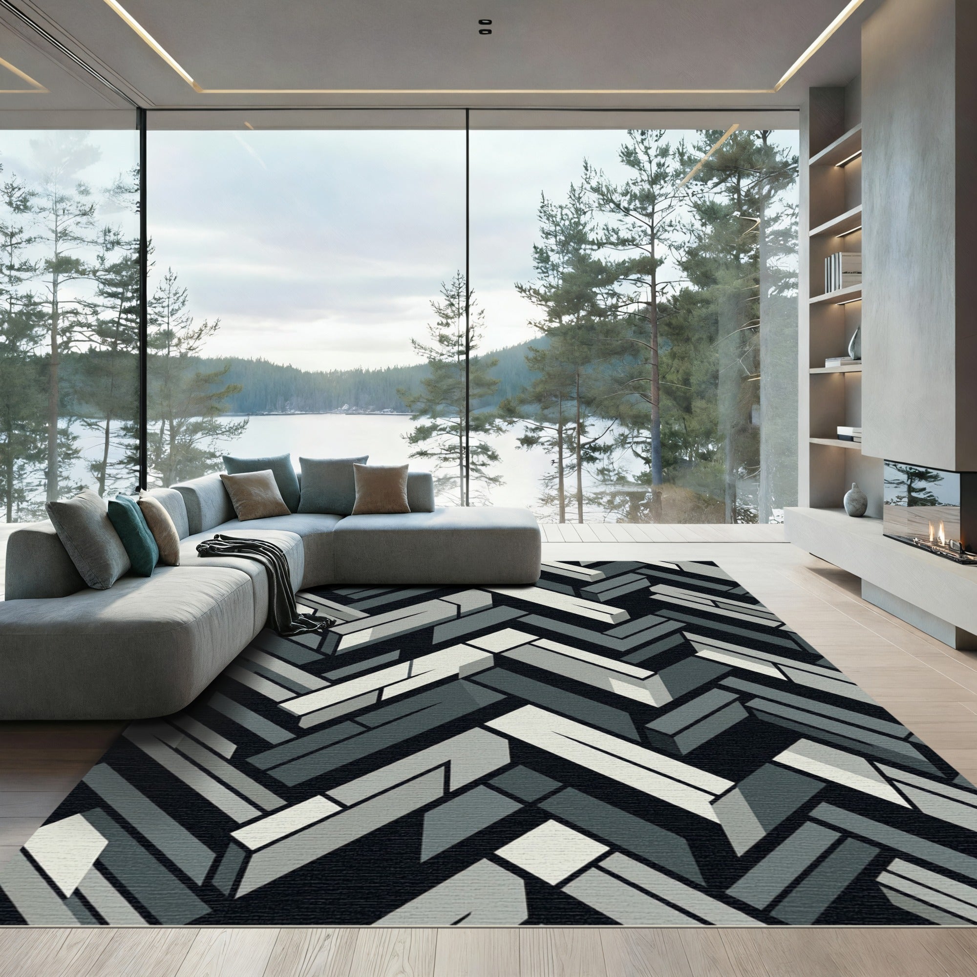 Modern Abstract Chevron Geometric Rug