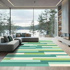 Modern Green Teak Geometric Stripe Rug