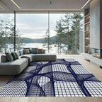Dark Blue Grid Warp Abstract Rug