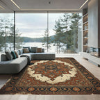 Terracotta Floral Medallion Intricate Frame Rug
