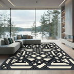 Modern Charcoal Cream Interlocking Geometric Lattice Rug