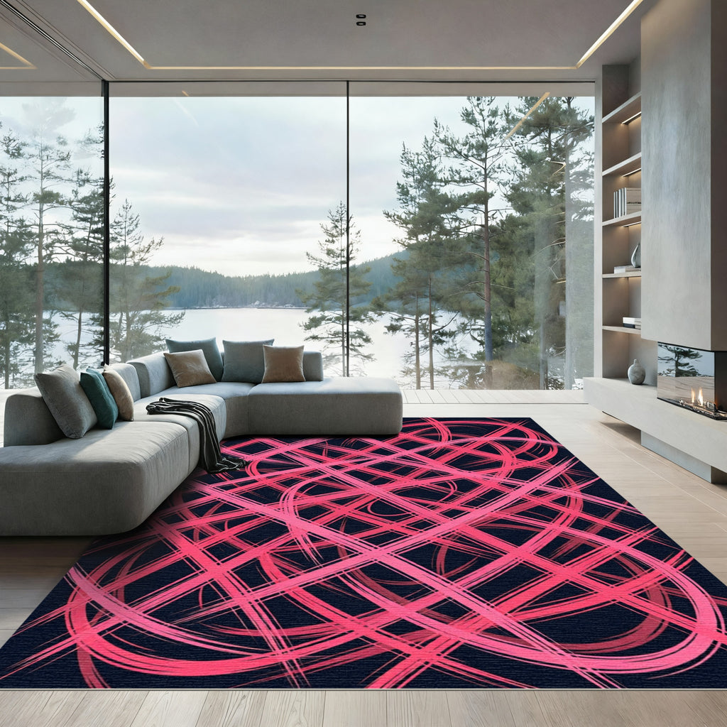 Scribbled Pink Abstract Wave Rug