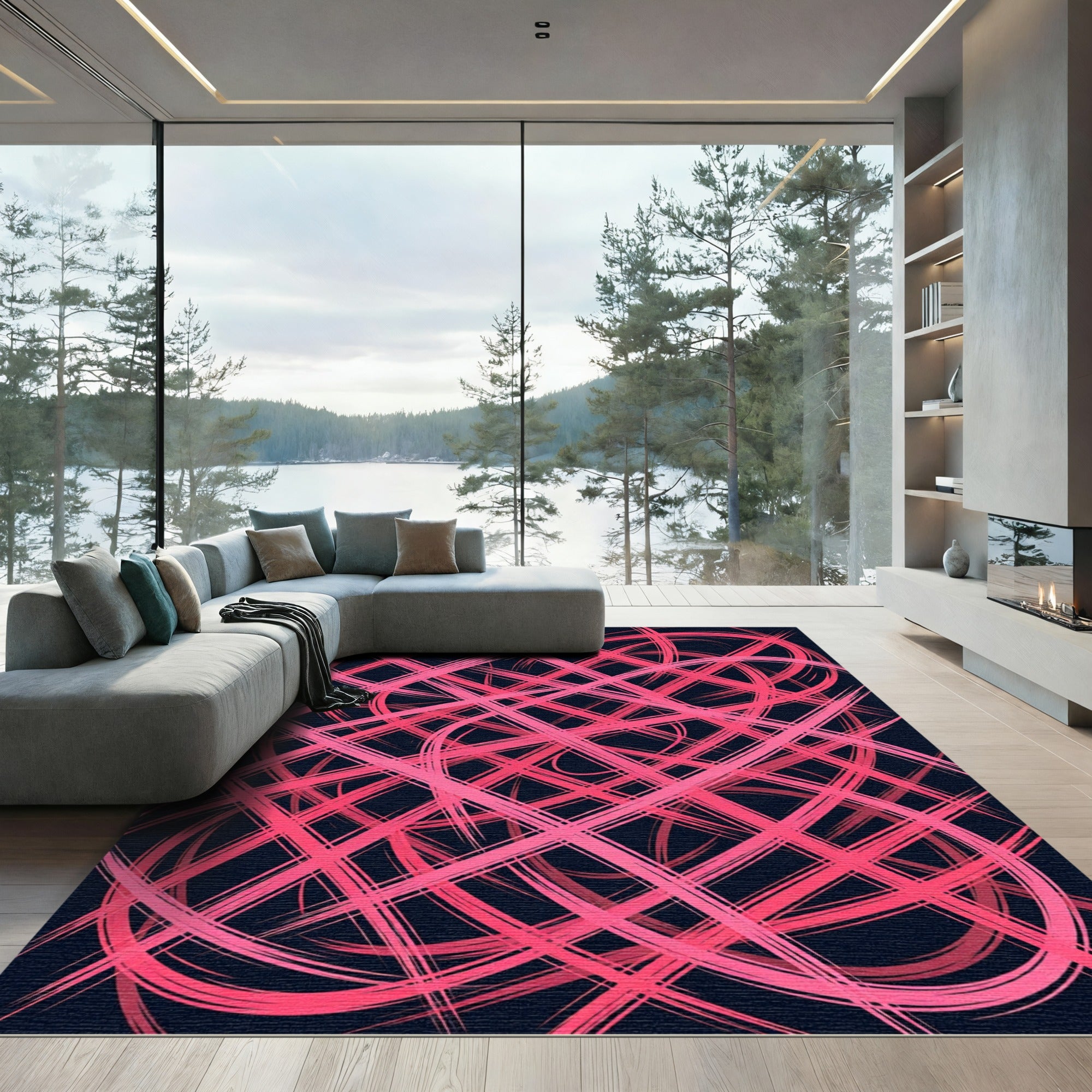 Scribbled Pink Abstract Wave Rug