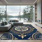 Golden Nautical Compass Royal Blue Antiquity Rug