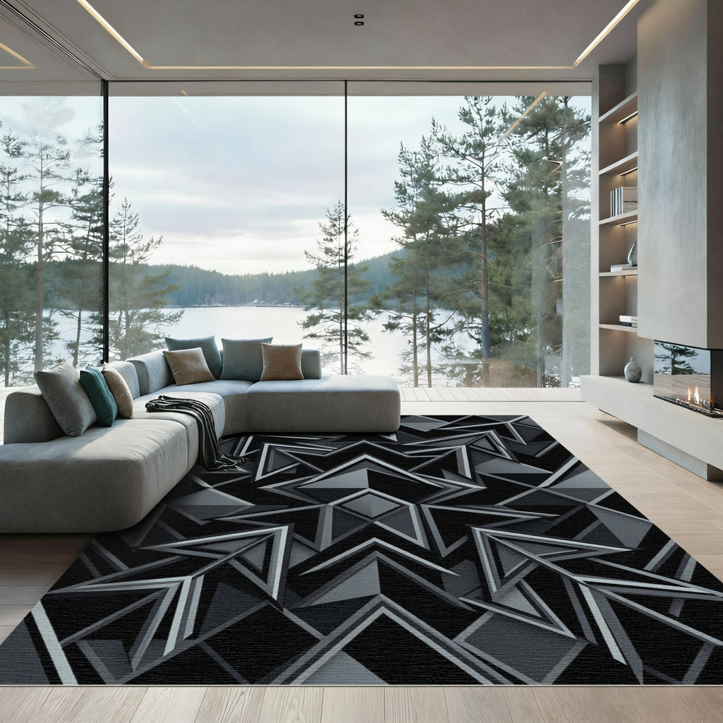 Monochromatic Geometric Interlocking Arrow Layers Rug