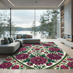 Vibrant Magenta Chrysanthemum Floral Medallion Rug