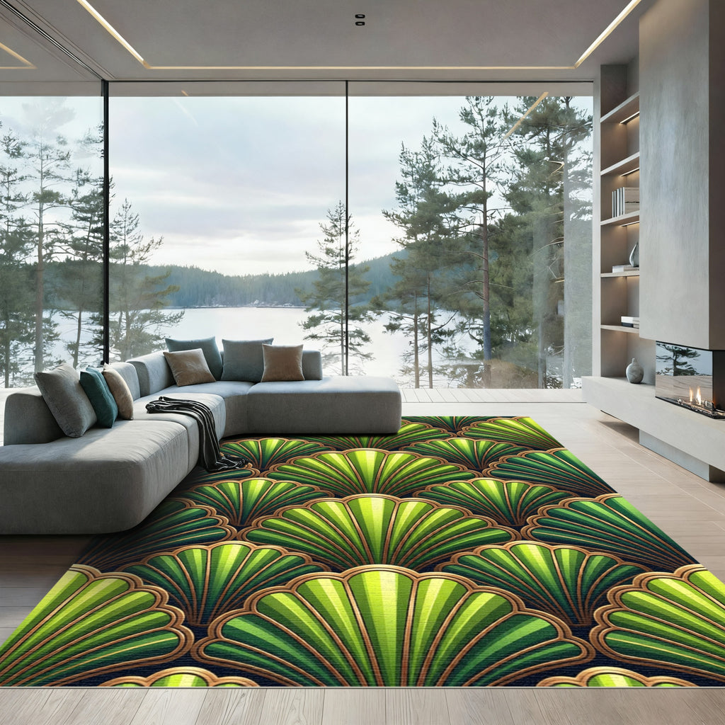 Green Fan Art Deco Geometric Rug