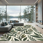 Lush Emerald Botanical Leaf Woven Rug