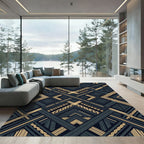Geometric Art Deco Gold Black Abstract Rug