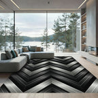 Metallic Silver Chevron Geometric Monochromatic Rug