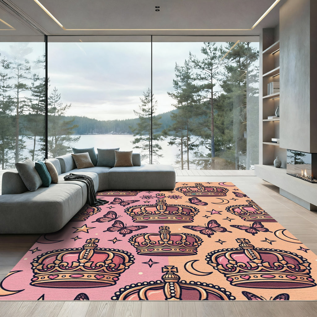 Pink Peach Crown Butterfly Celestial Rug