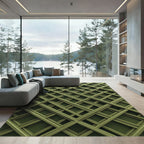 Olive Green Overlapping Geometric Grid Rug