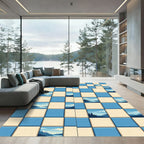 Sky Blue Mountain Landscape Squares Rug