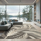 Elegant Ivory Floating Feather Illustration Rug