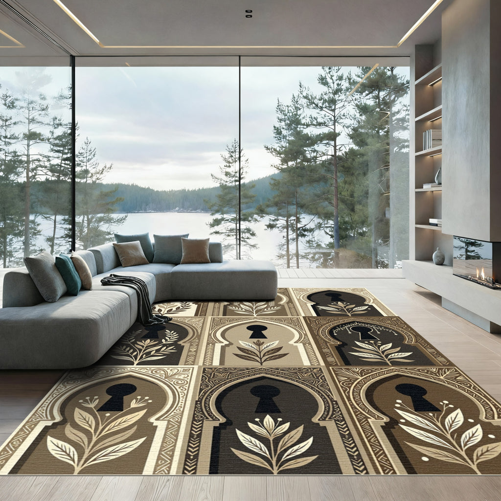 Earthy Arch Keyhole Botanical Grid Rug