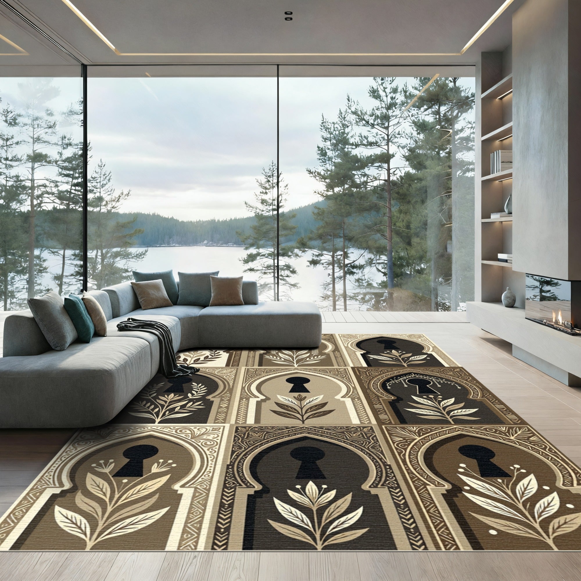 Earthy Arch Keyhole Botanical Grid Rug