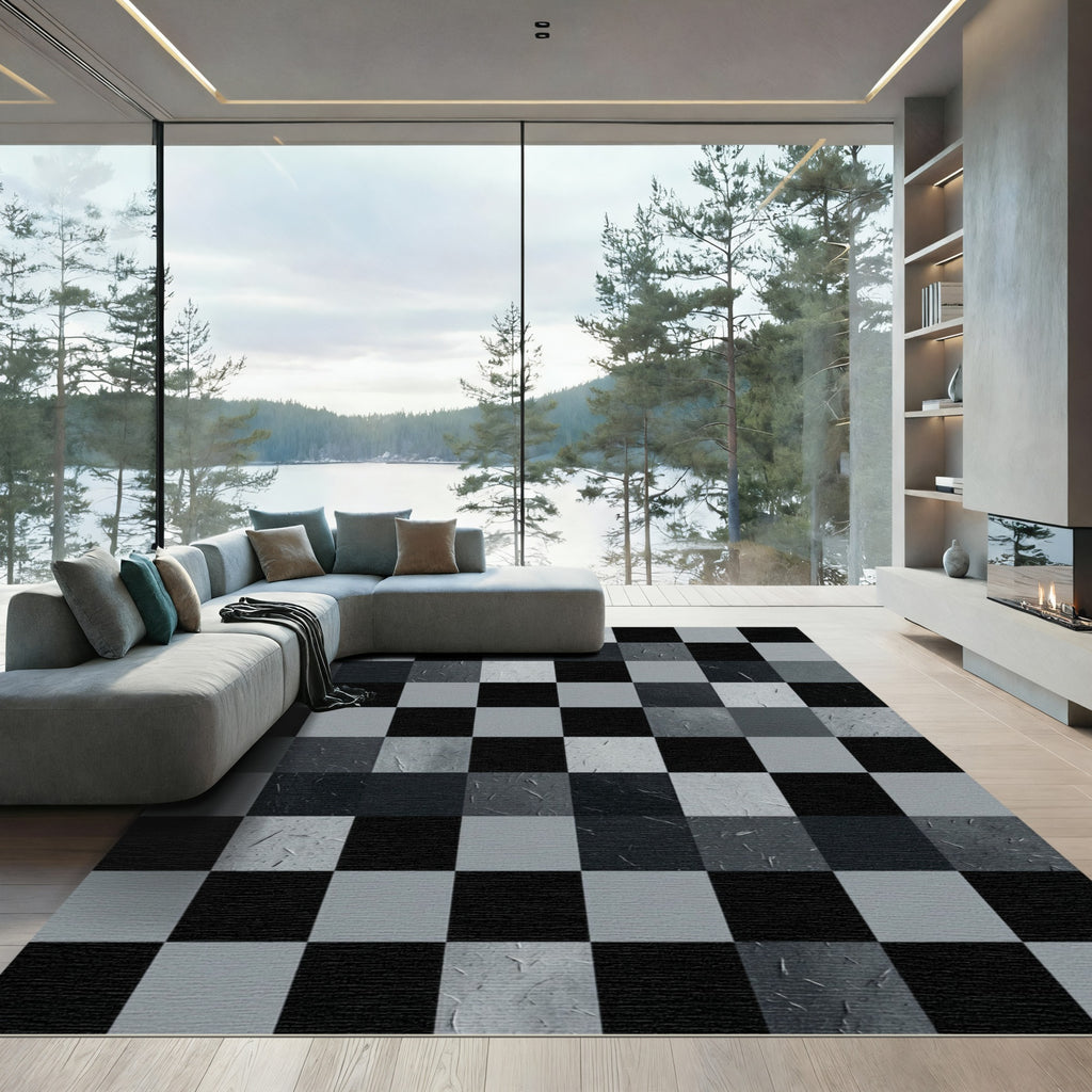 Monochromatic Checkerboard Textured Squares Rug