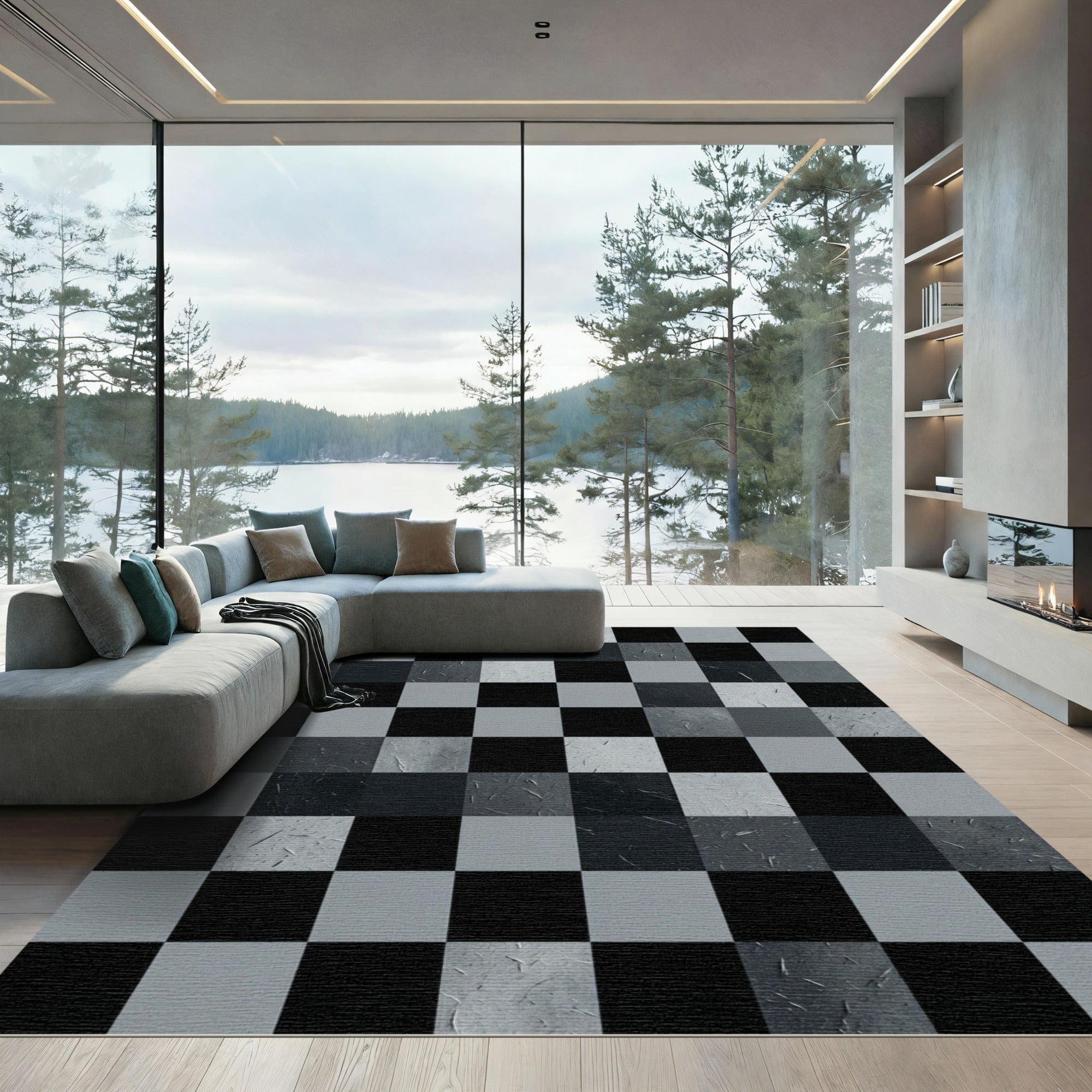 Monochromatic Checkerboard Textured Squares Rug