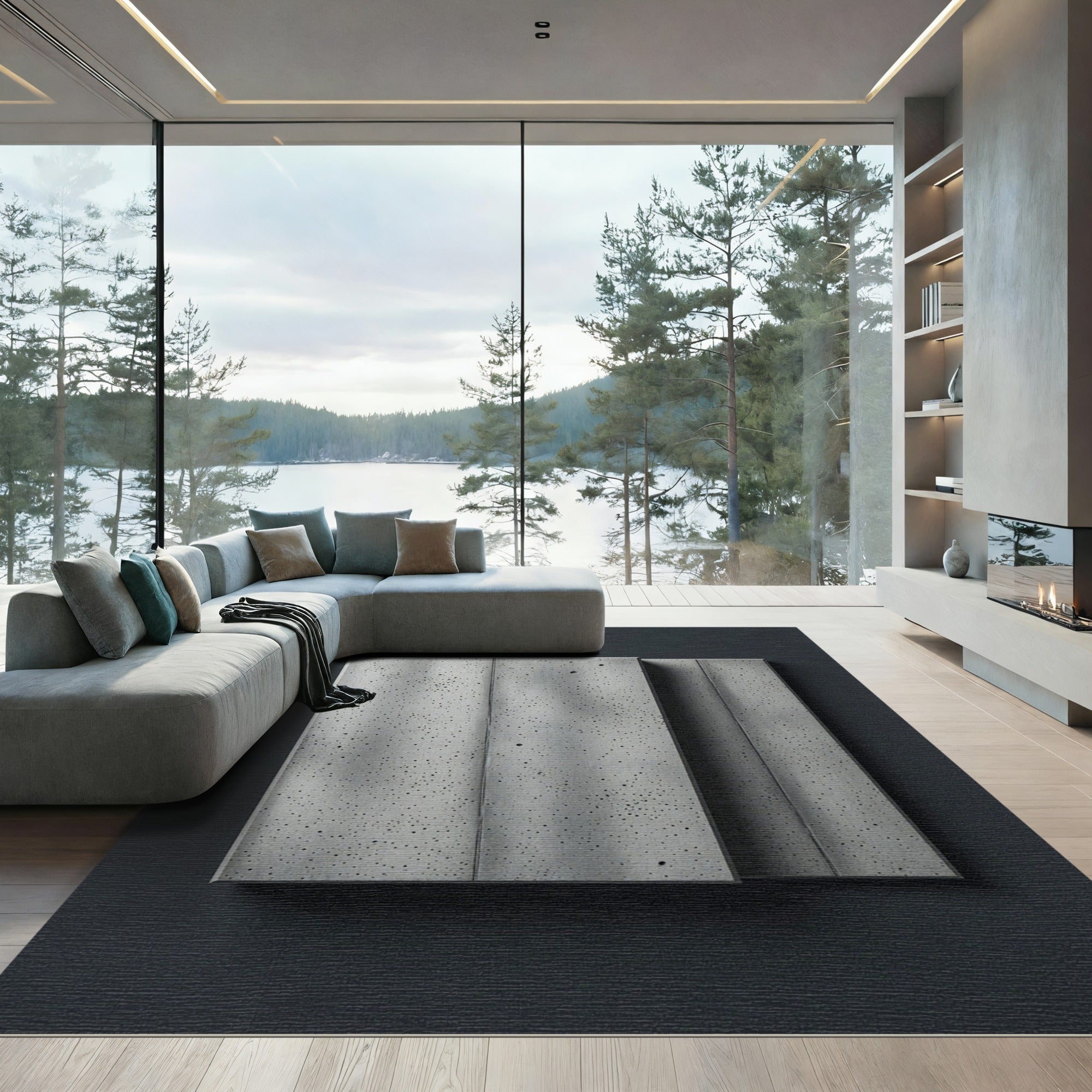 Modern Speckled Concrete Panel Rug