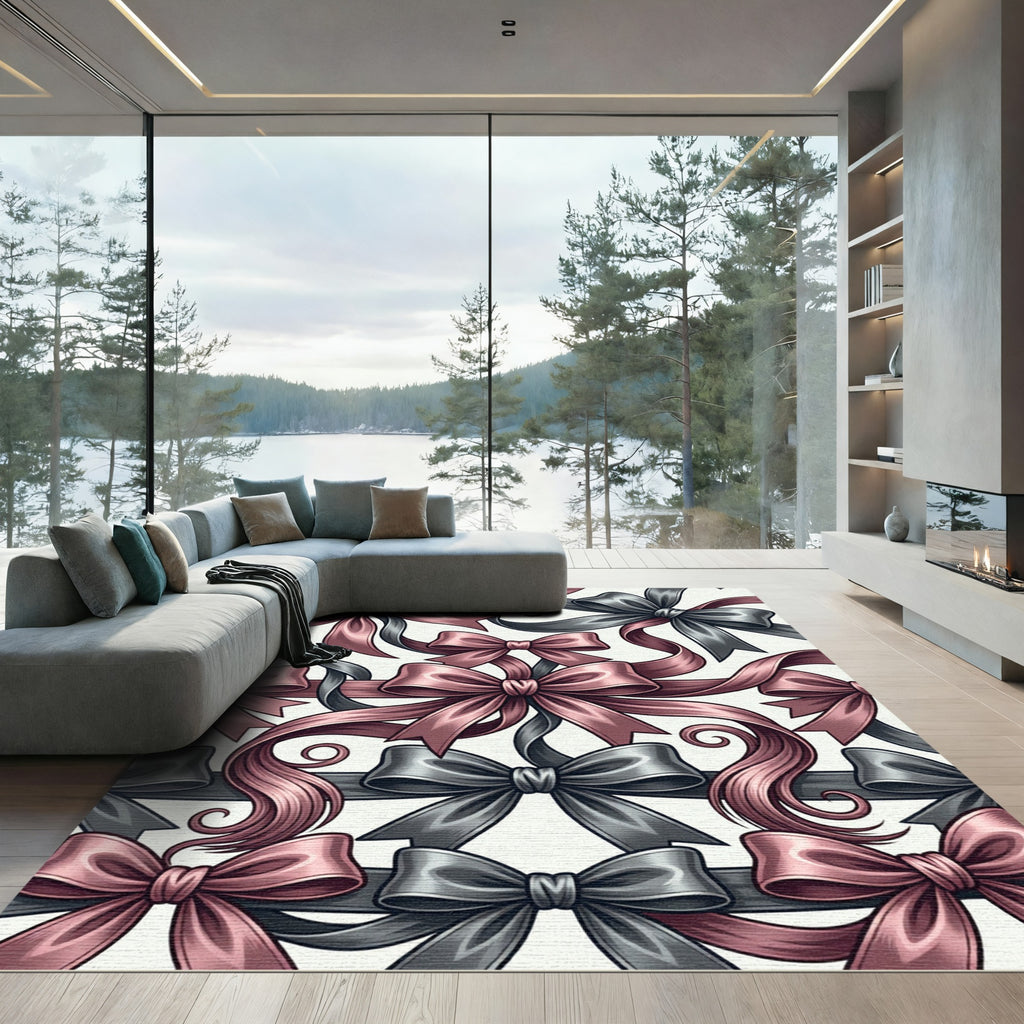 Pink Gray Bow Arrangement Rug