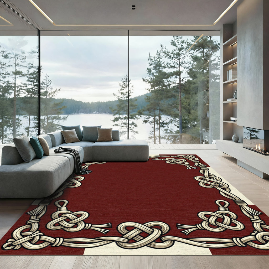 Crimson Cream Celtic Knot Border Rug