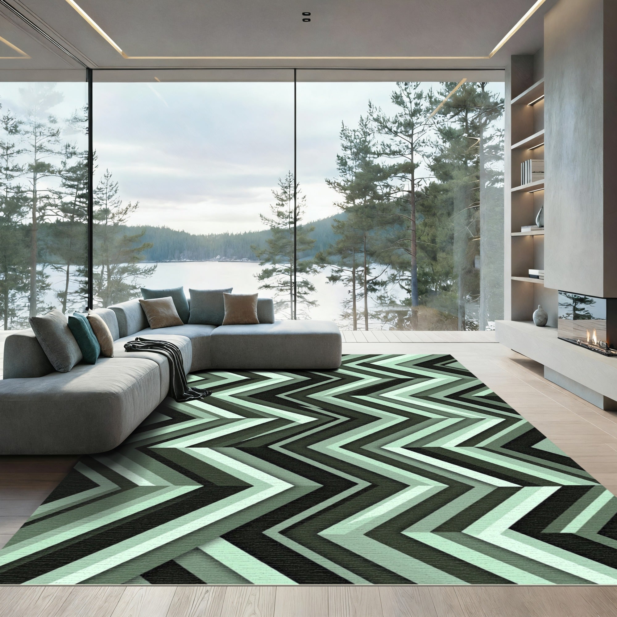 Mint Geometric Chevron Stripes Rug