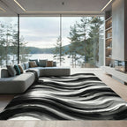 Monochromatic Ink Wash Wave Rug