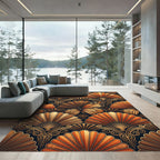 Golden Butterfly Fan Art Deco Rug
