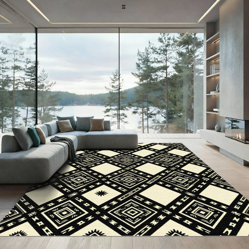 Black Cream Diamond Geometric Collage Rug