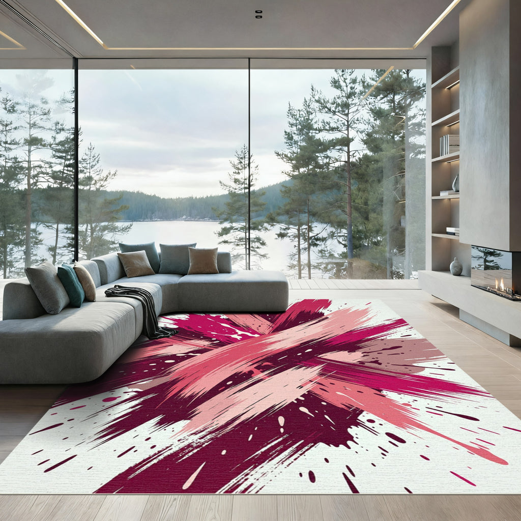 Vibrant Berry Rose Abstract Brushstroke Rug