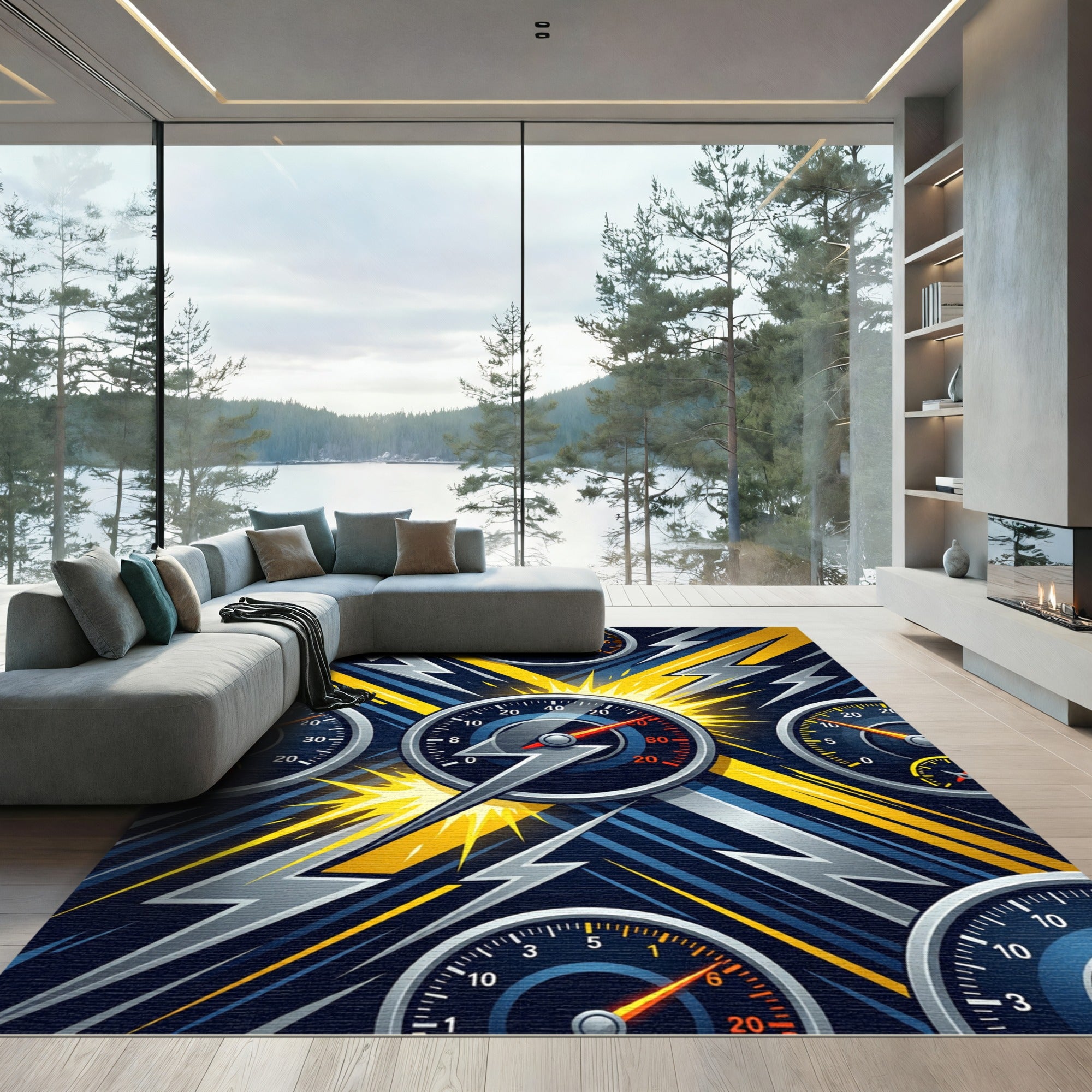 Electric Speedometer Bolt Graphic Rug