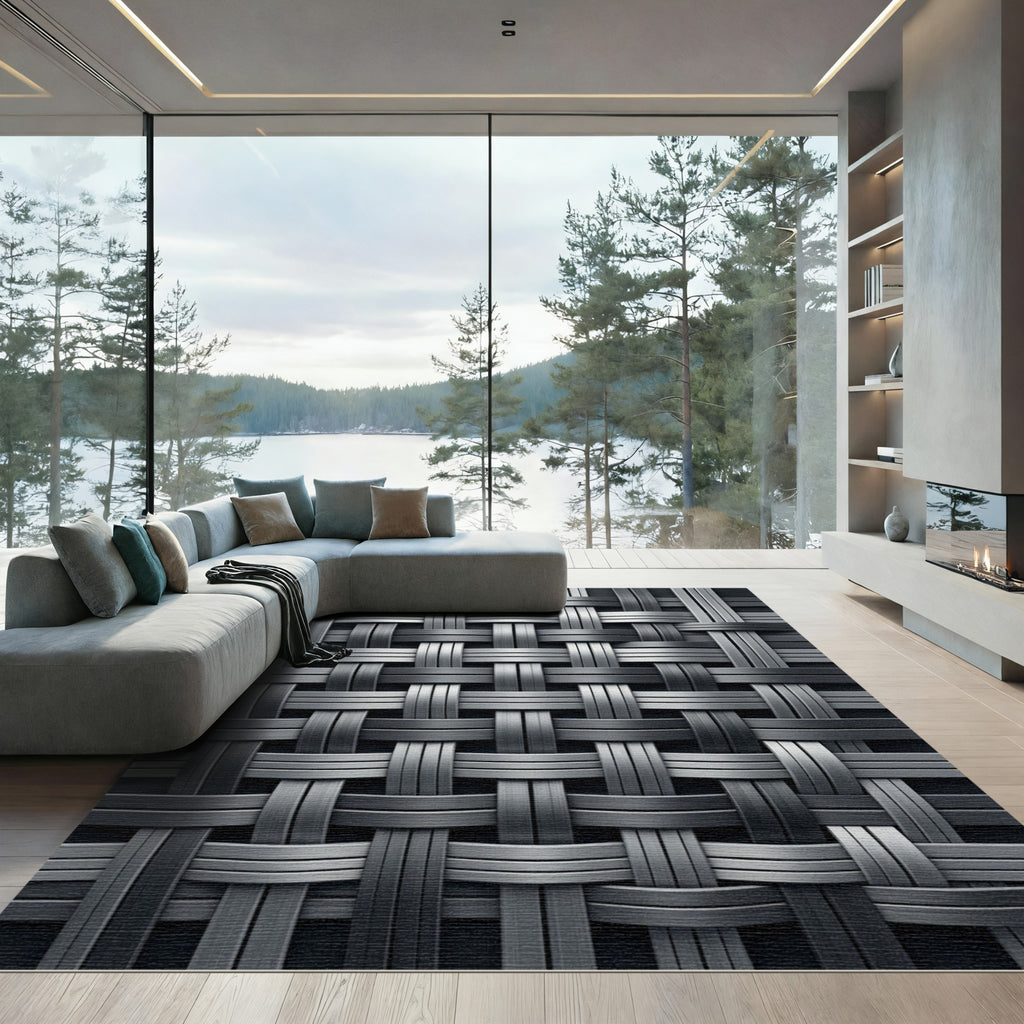 Industrial Silver Interlocked Metallic Weave Rug