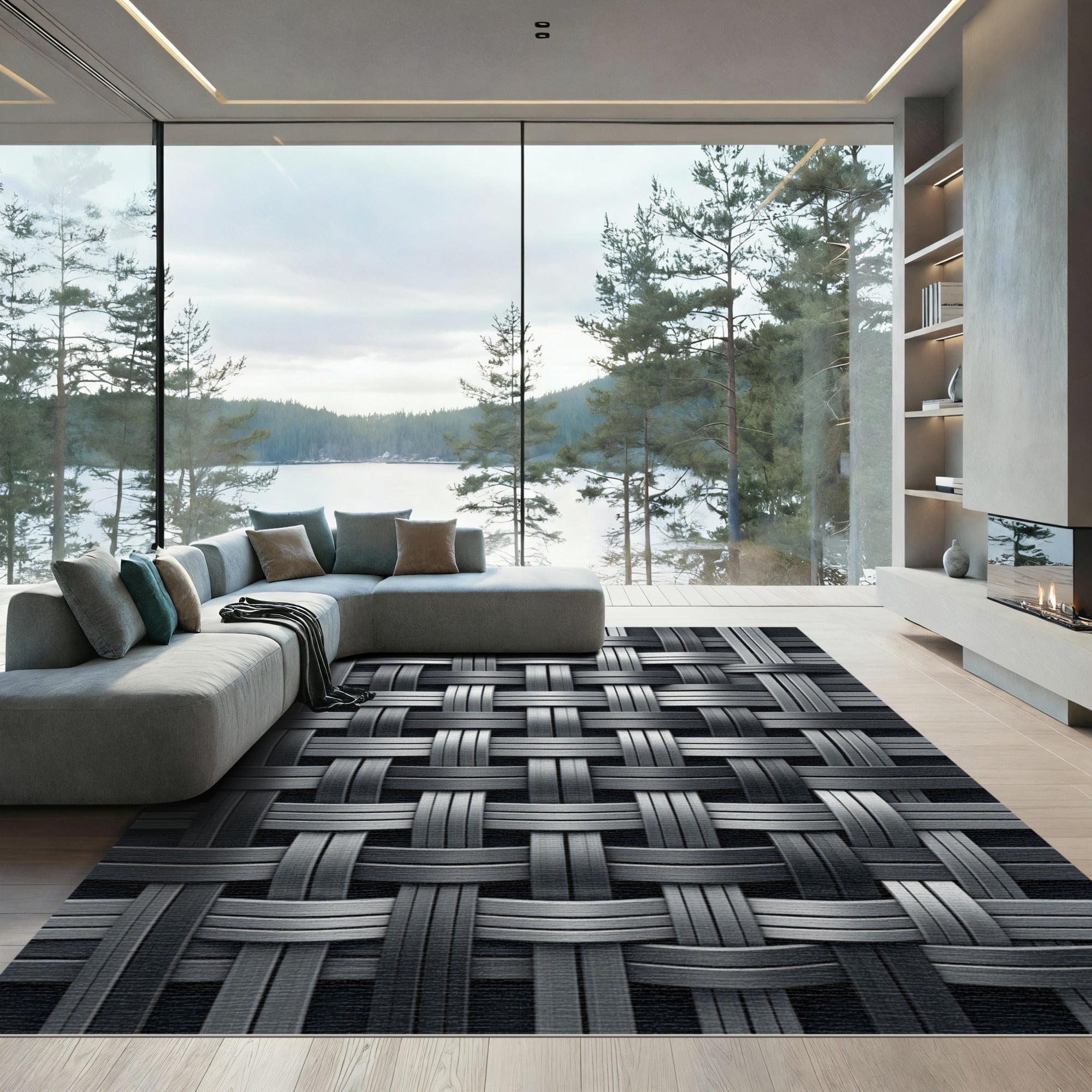 Industrial Silver Interlocked Metallic Weave Rug