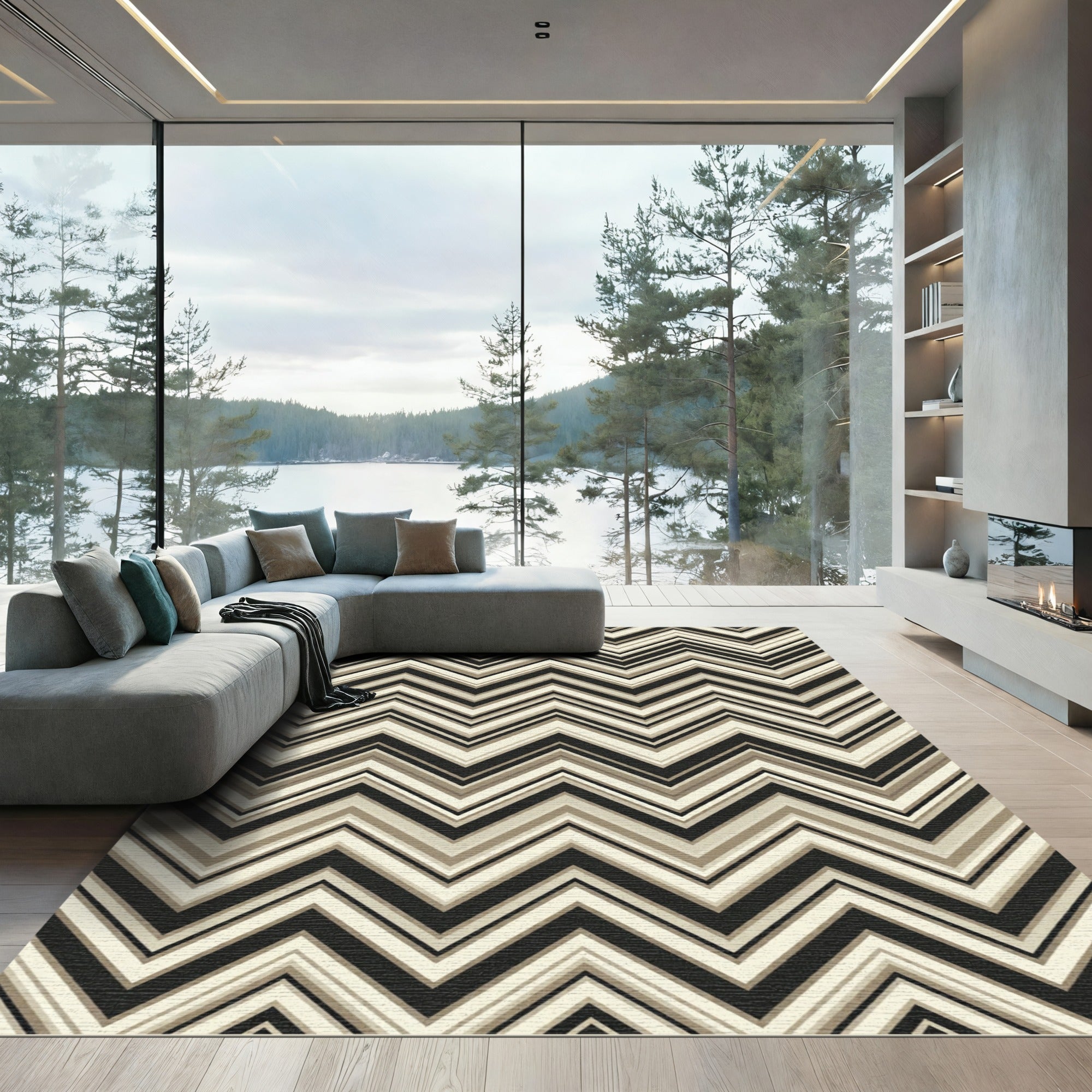 Modern Earthy Tone Chevron Rug